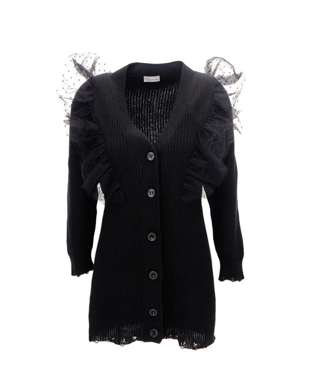 RED Valentino Black Tulle-embellished Cardigan - Lyst