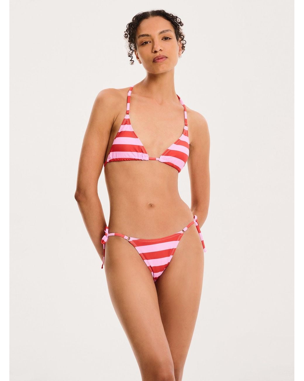 OMNES Red Clarissa Stripe Print Bikini Top