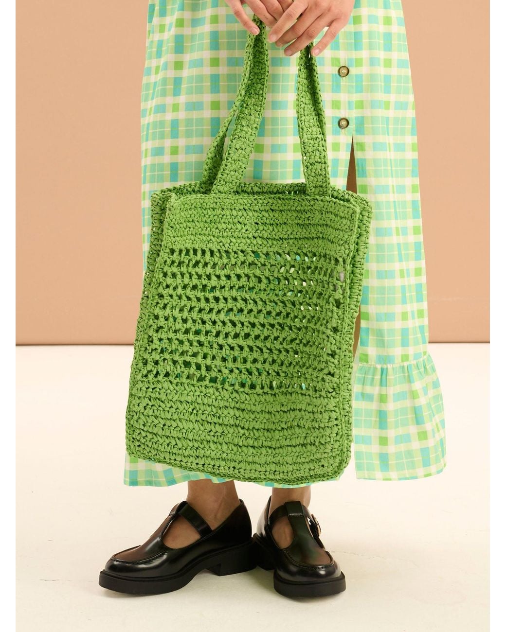 OMNES Green Cecile Paper Straw Shopper Bag