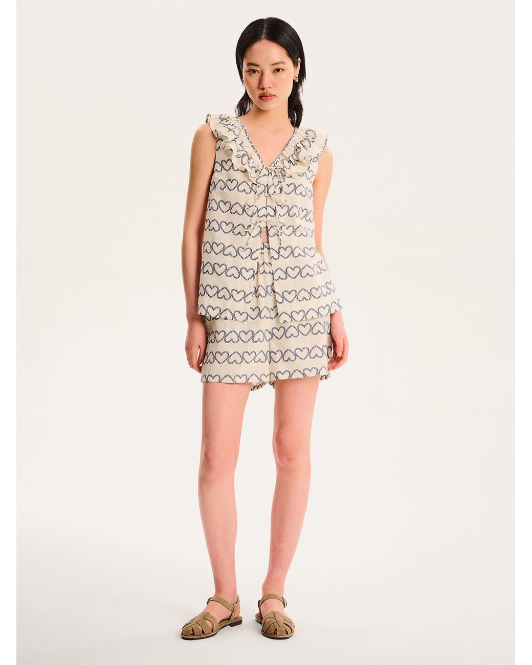 OMNES Natural Rachael Heart Print Top