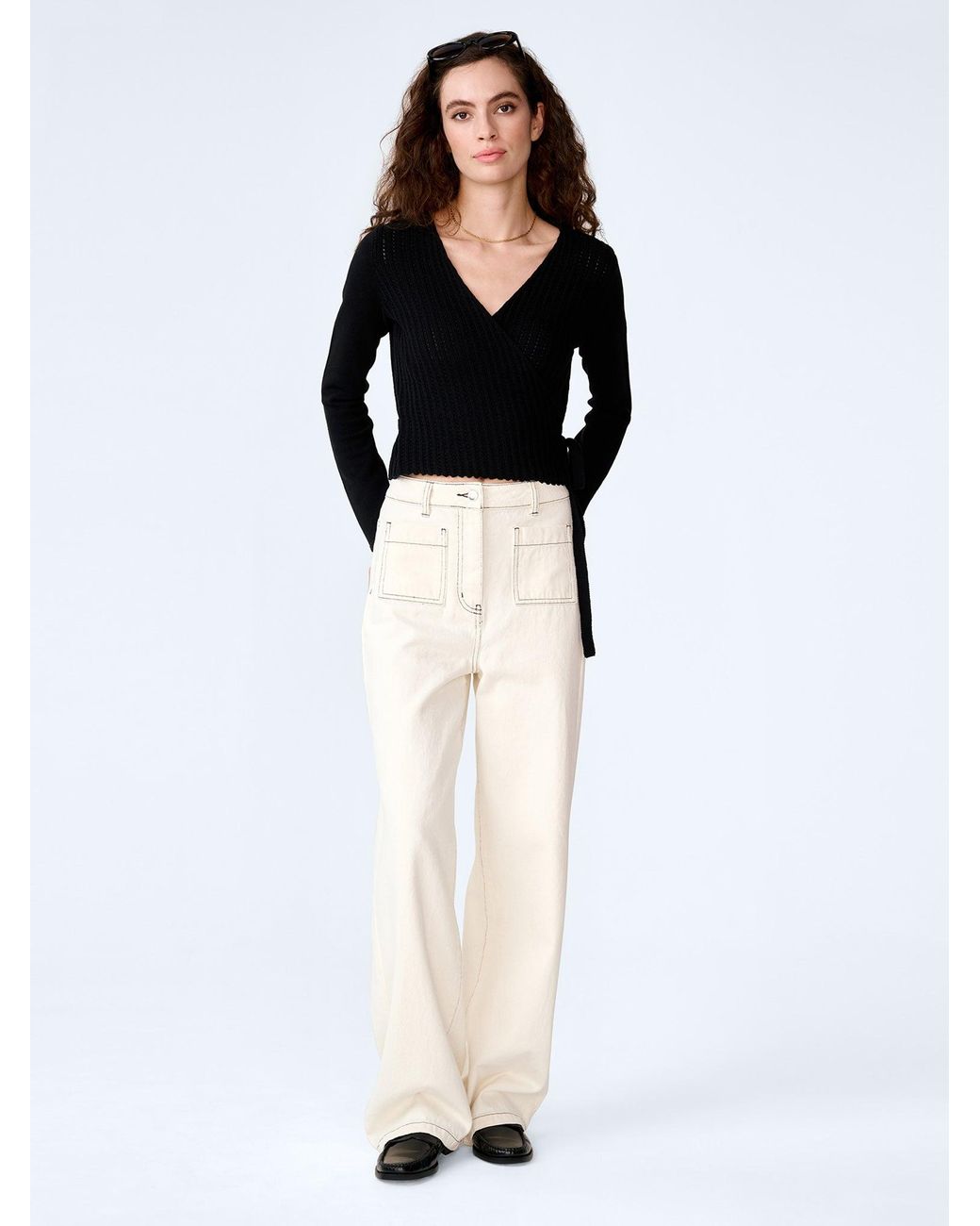 OMNES Black Soleil Knitted Wrap Top