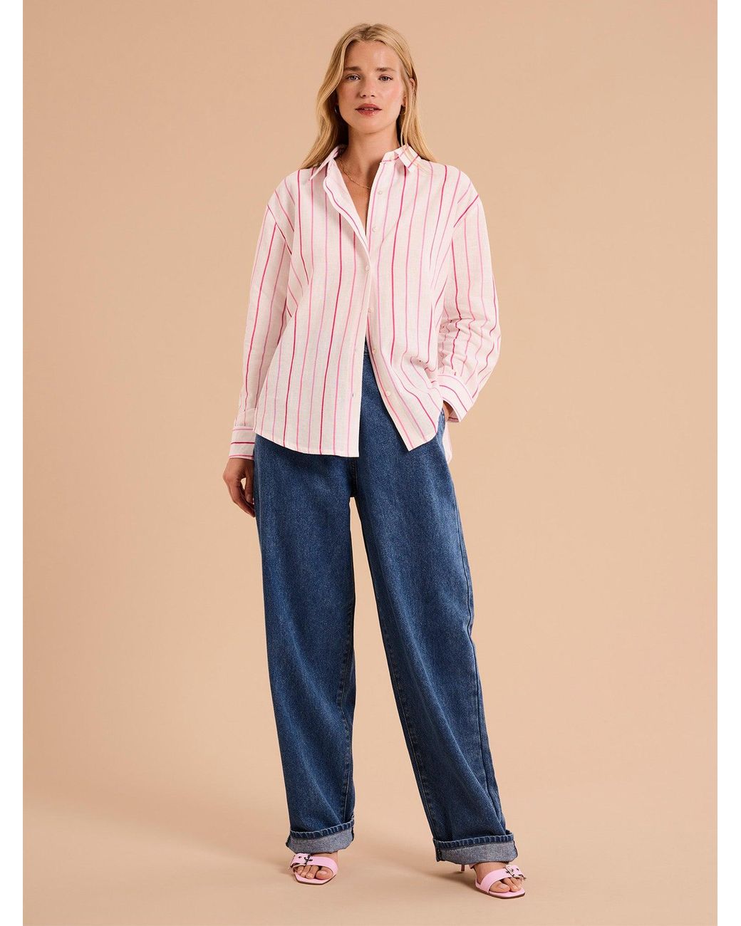 OMNES Blue Evie Linen Stripe Oversized Shirt