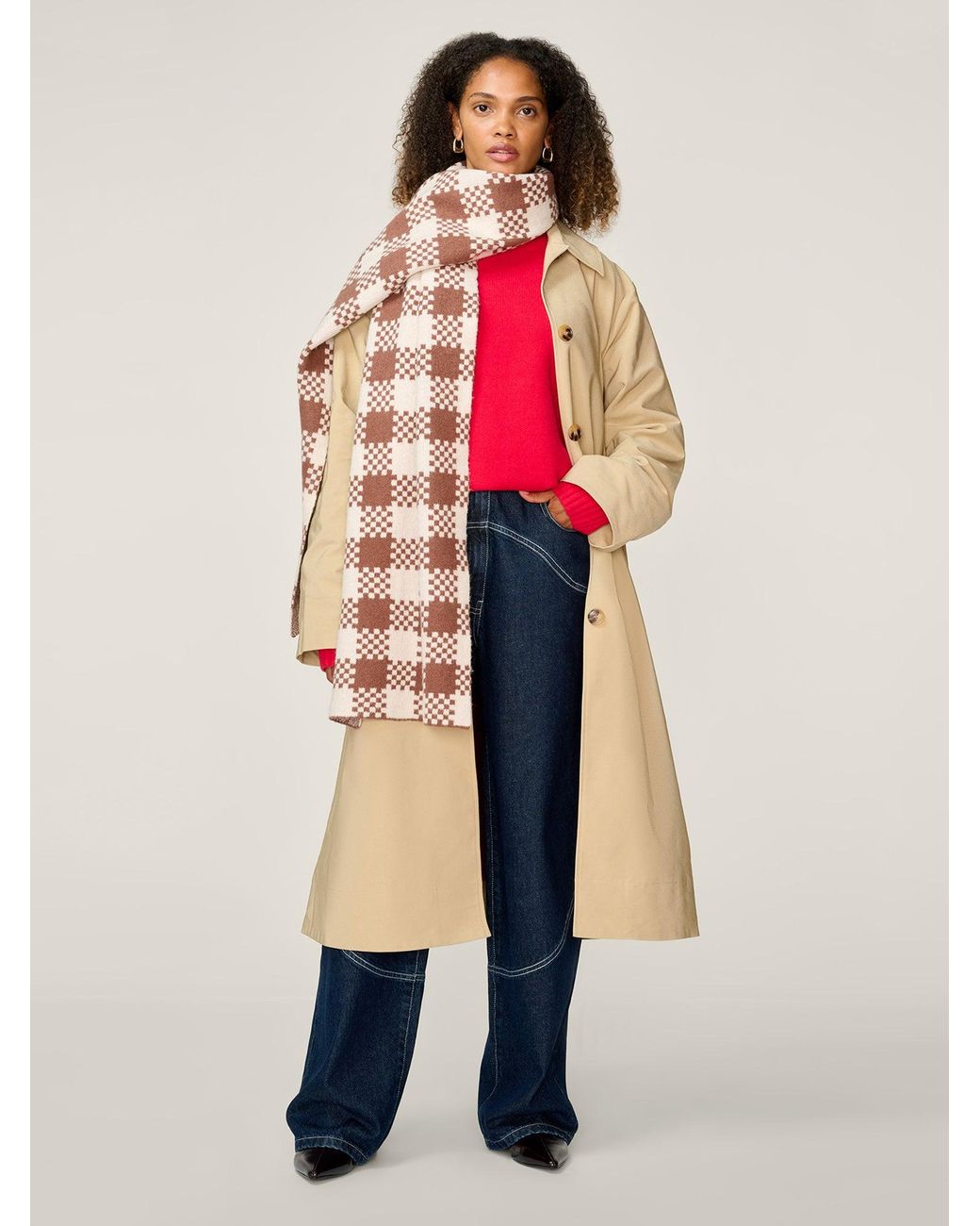 OMNES Brown Rejina Check Scarf