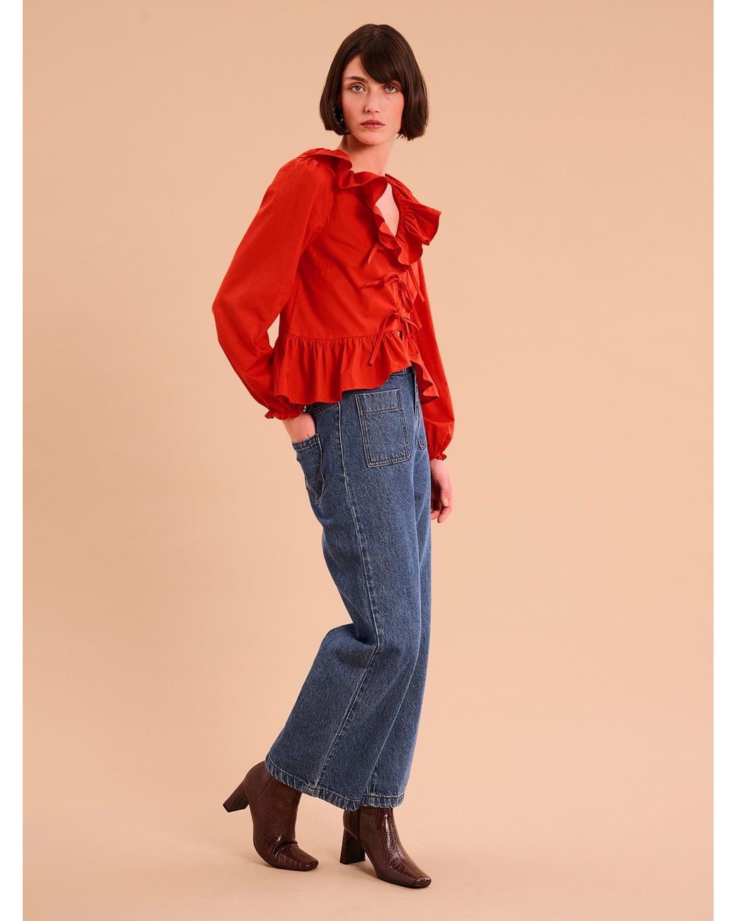 OMNES Orange Selena Frill Blouse