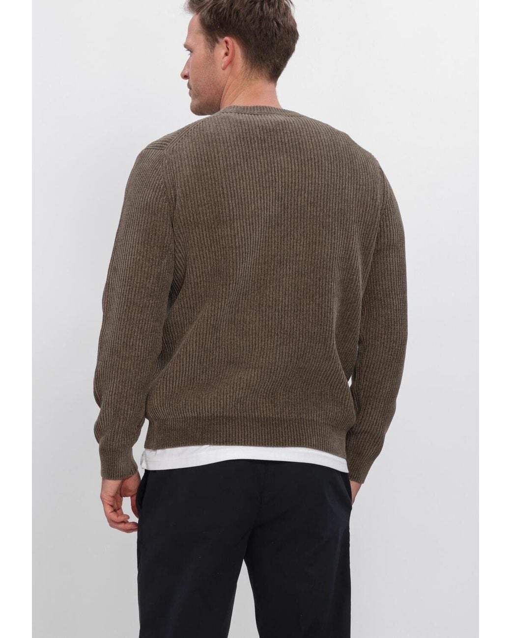 Profuomo Herren Pullover & Cardigans Pullover Crew Neck Chenille Rib in Gray für Herren