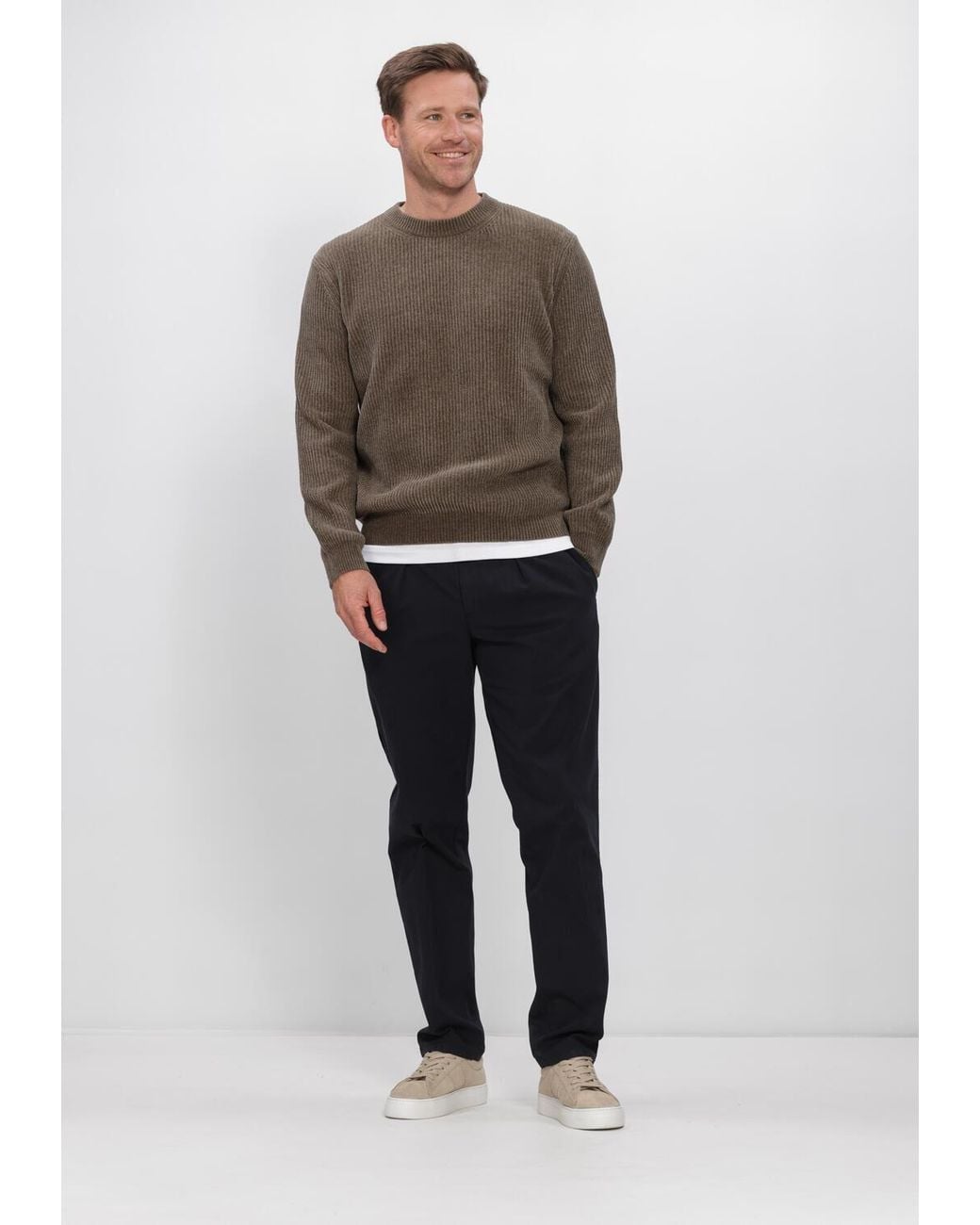 Profuomo Herren Pullover & Cardigans Pullover Crew Neck Chenille Rib in Gray für Herren