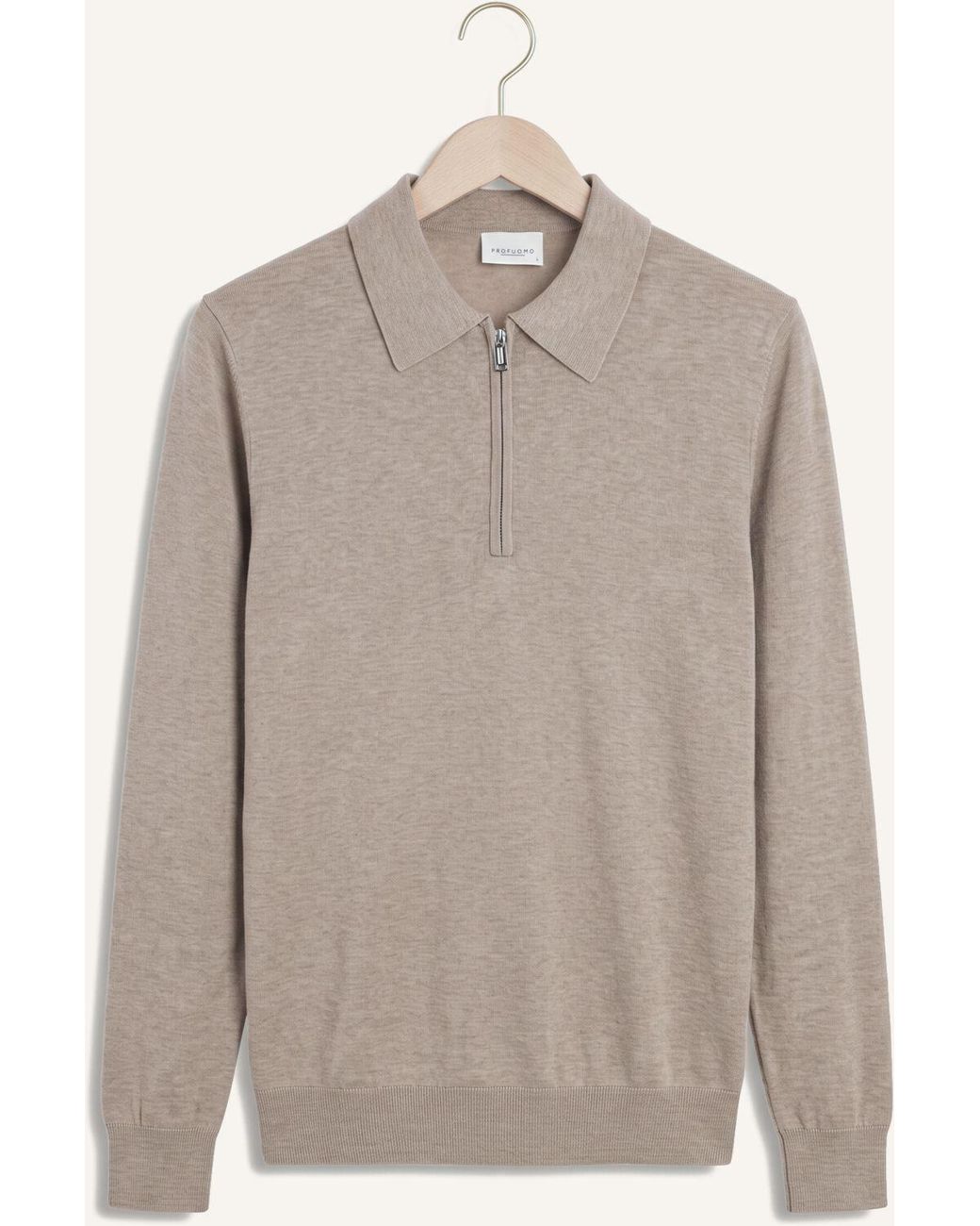 Profuomo Herren Pullover & Cardigans Polo Half Zip Ls Luxury Basic in Natural für Herren