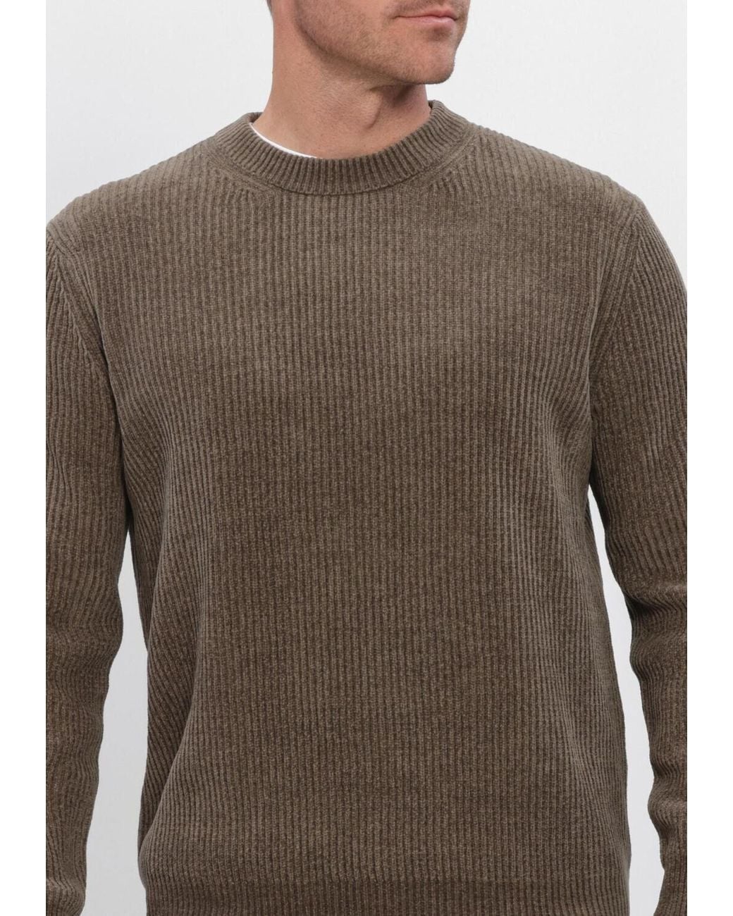 Profuomo Herren Pullover & Cardigans Pullover Crew Neck Chenille Rib in Gray für Herren
