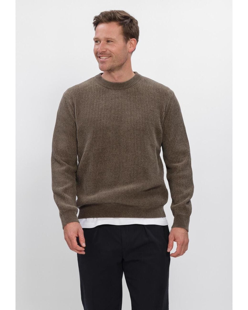 Profuomo Herren Pullover & Cardigans Pullover Crew Neck Chenille Rib in Gray für Herren