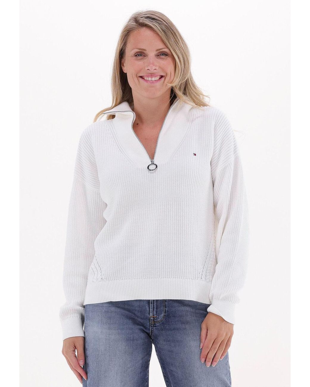Tommy Hilfiger White Pullover Hayana Cable Zip-up Sweater Nicht-gerade