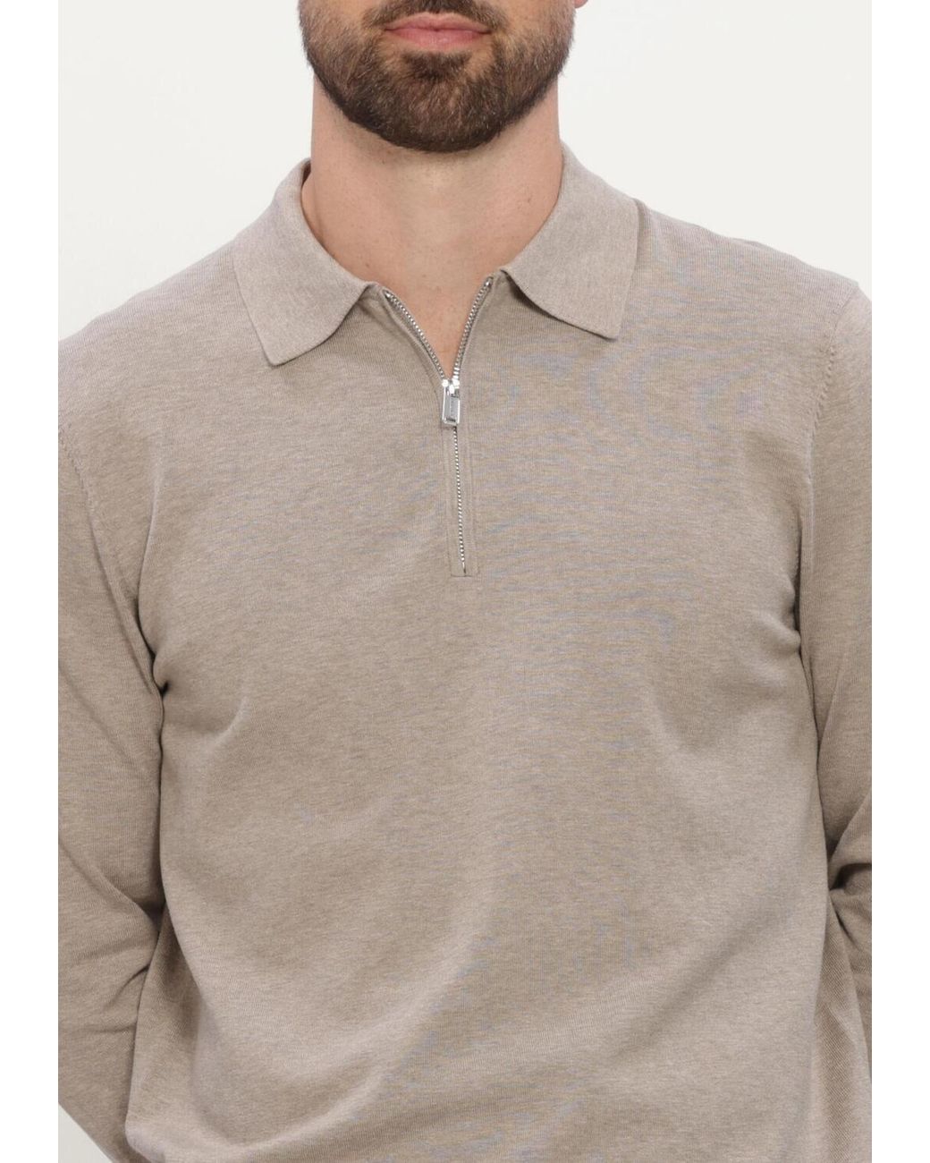 Profuomo Herren Pullover & Cardigans Polo Half Zip Ls Luxury Basic in Natural für Herren