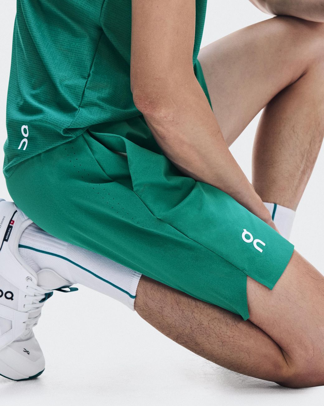 On Shoes Green 7" Court Shorts for men