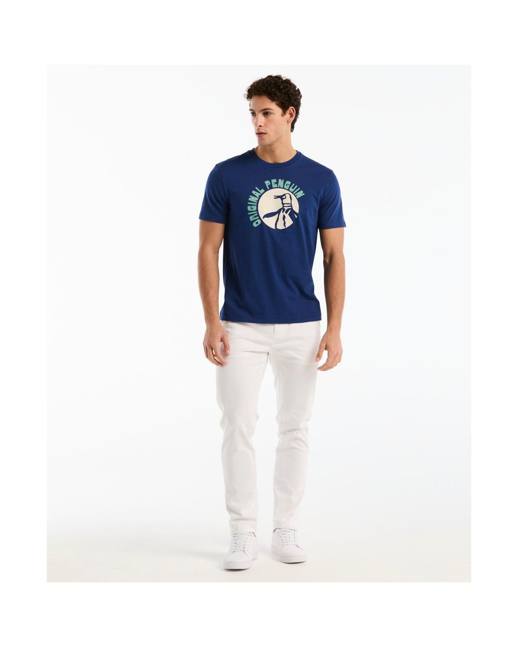 Original Penguin Logo Pete Graphic T-shirt In Blue Depths for men