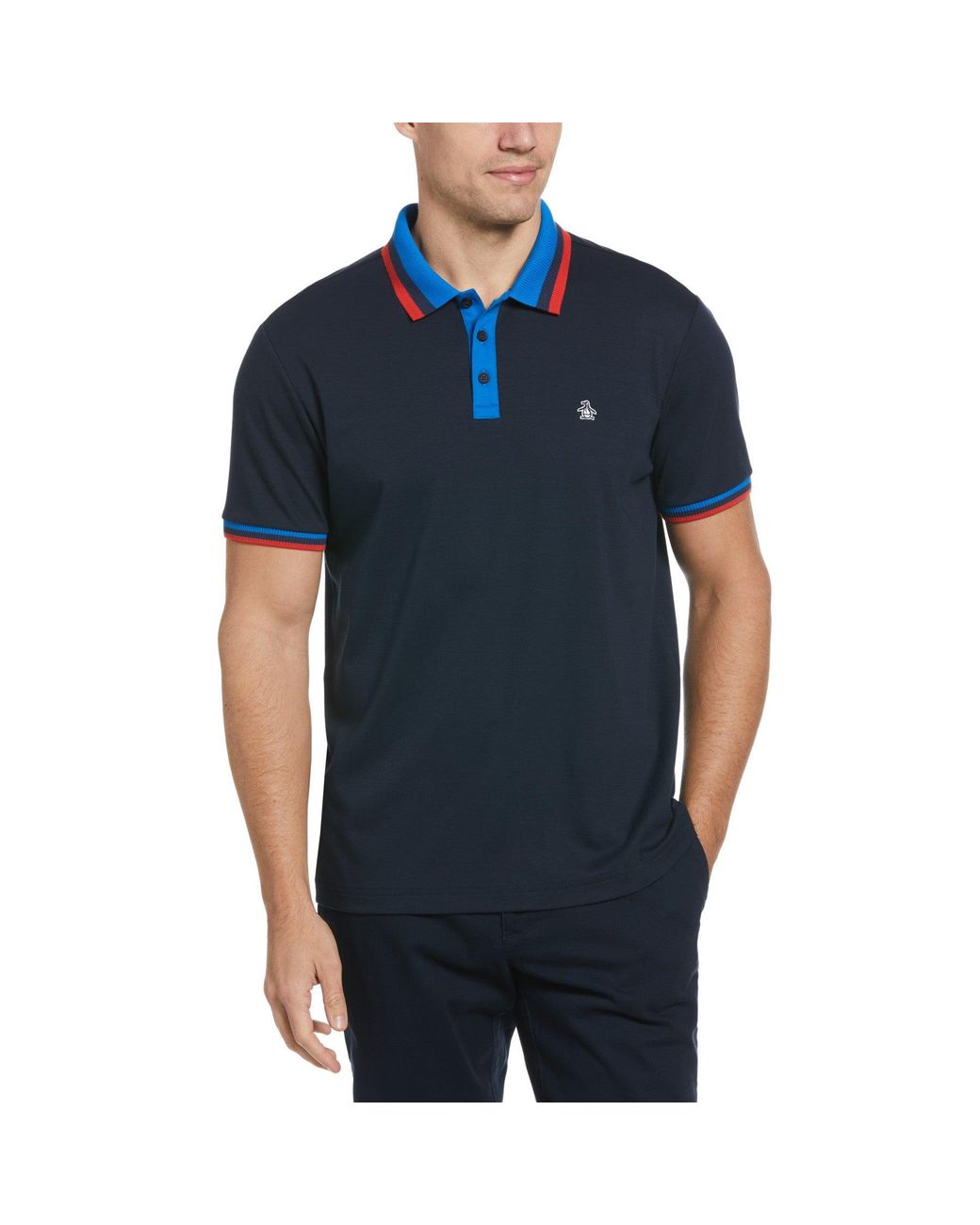 Original Penguin Blue Ribbed Solid Polo for men