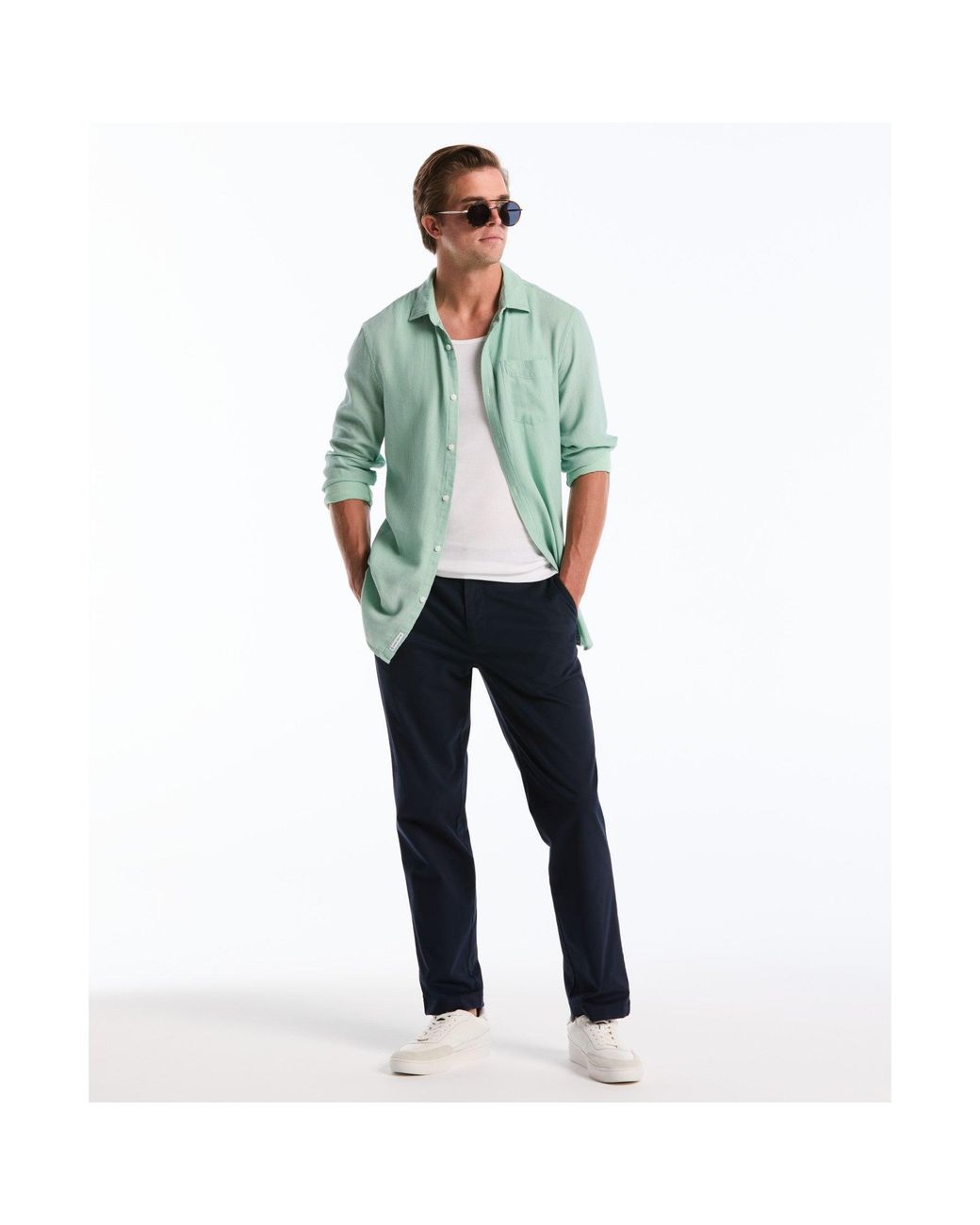 Original Penguin Green Waffle Dobby Shirt In Hemlock for men