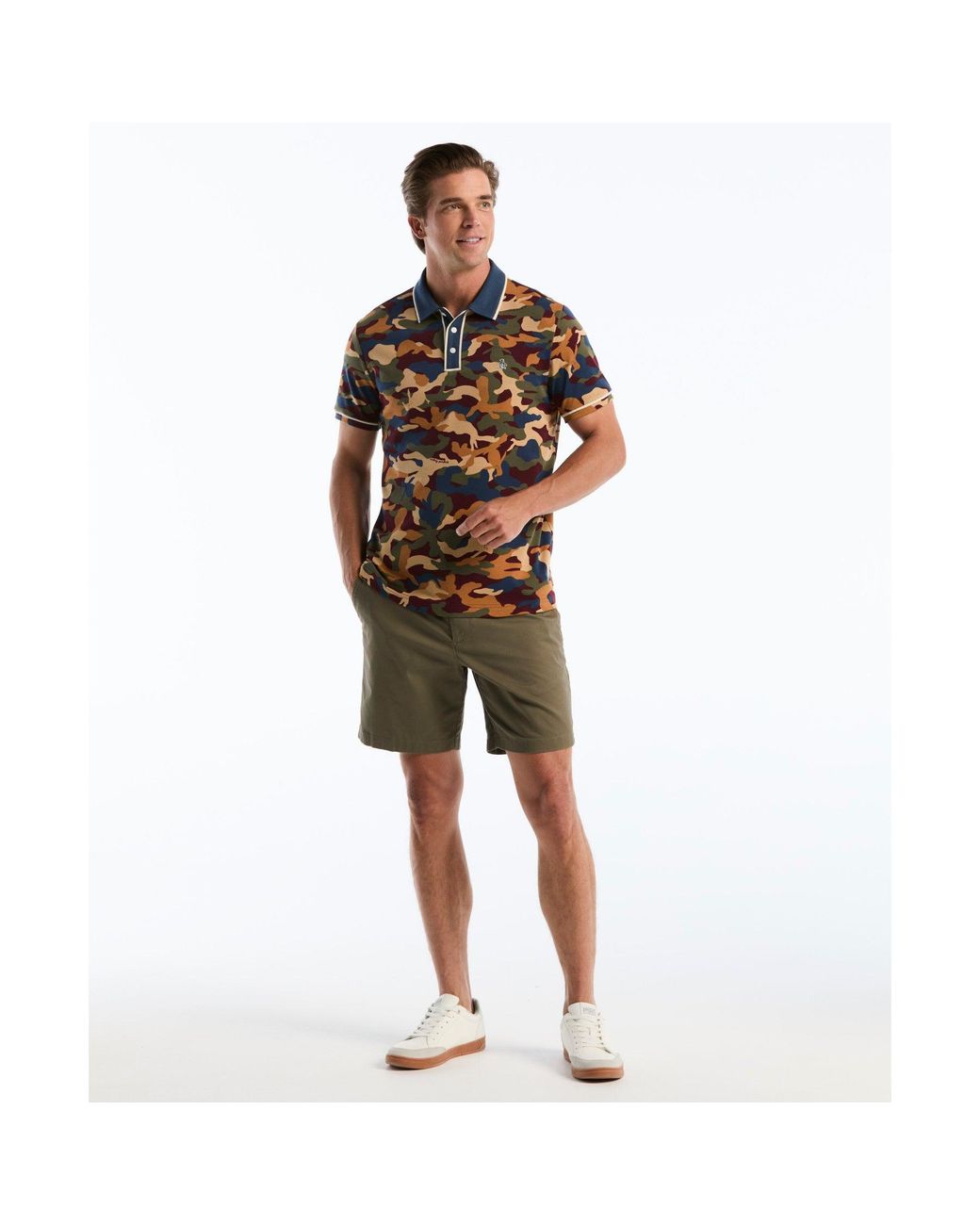 Original Penguin Black Earl Camo Print Polo In Sargasso Sea for men