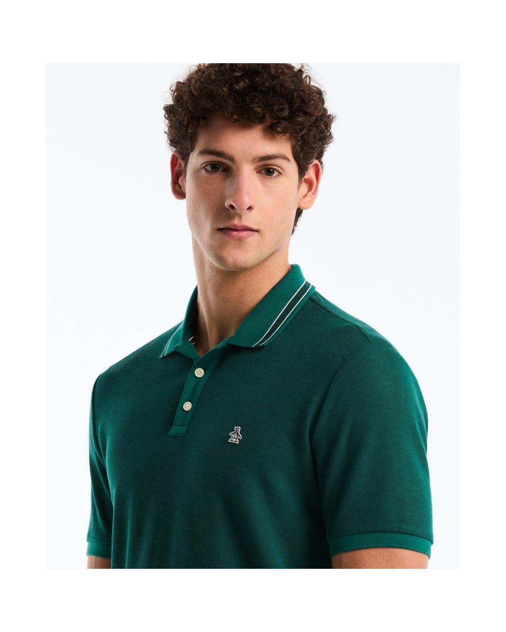 Original Penguin Green Honeycomb Jacquard Tipped Polo In Storm for men
