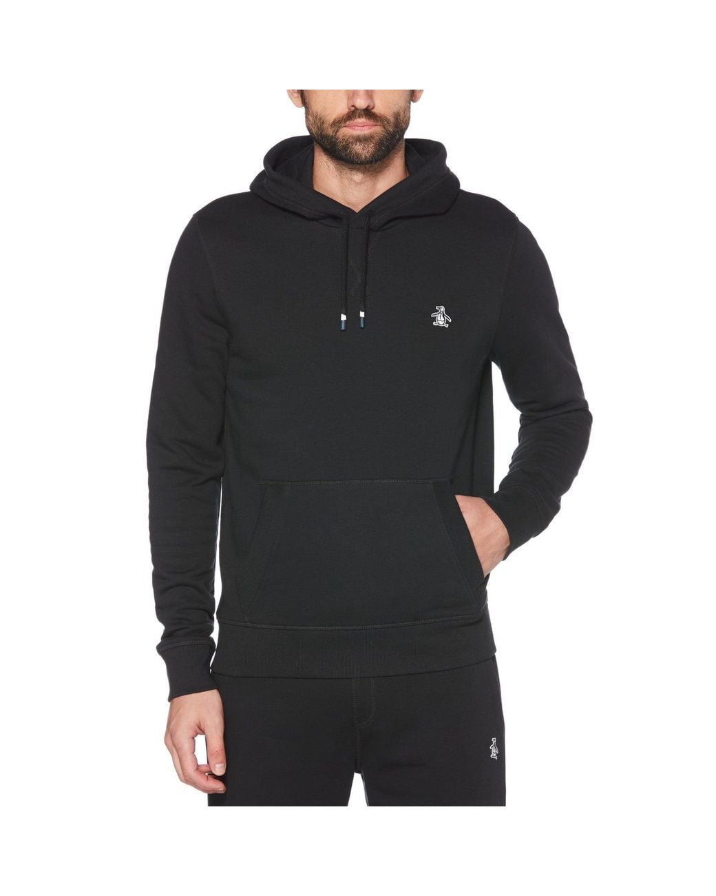 Original Penguin Black Sticker Pete Pullover Fleece Hoodie for men