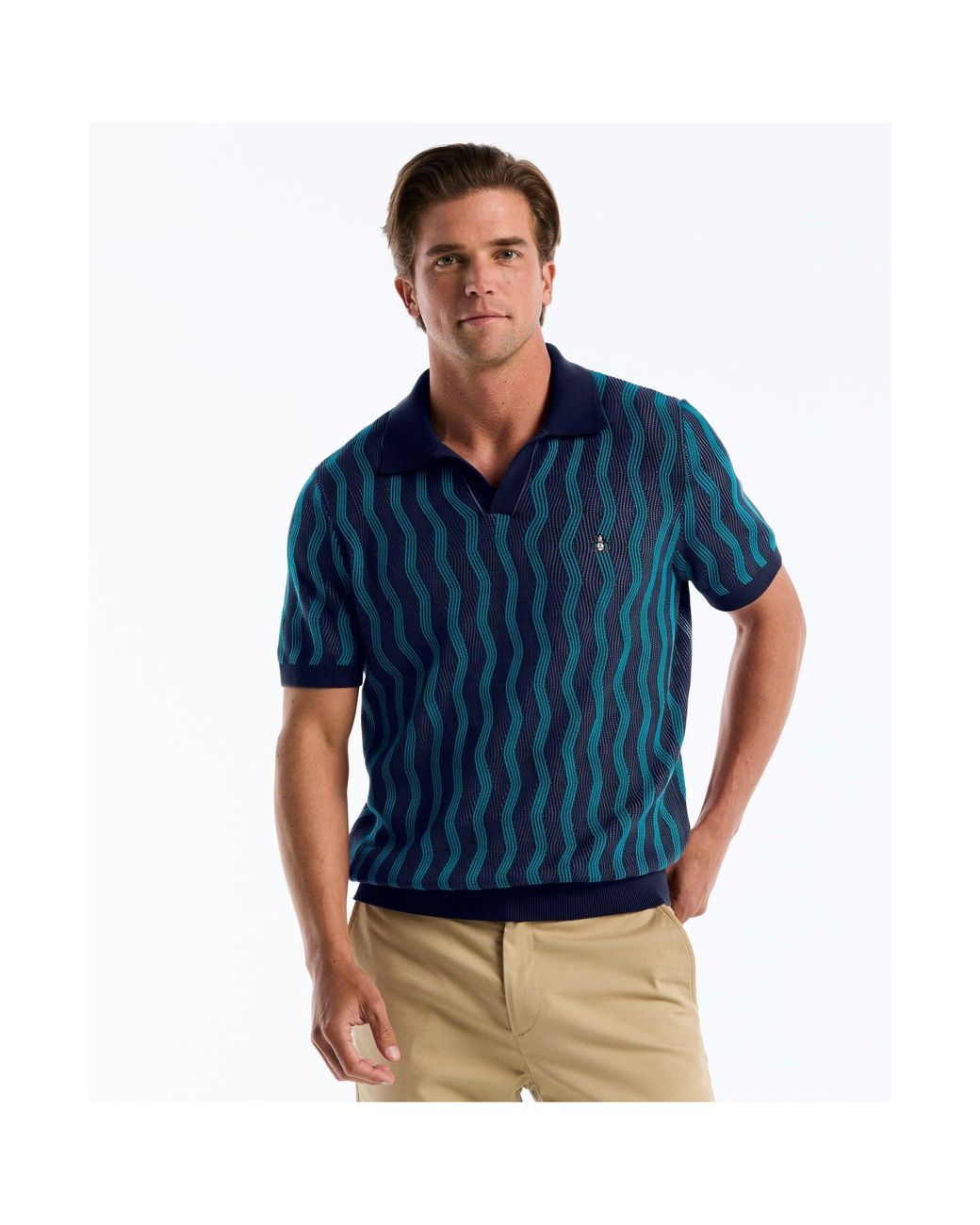 Original Penguin Blue Icons Wavy Johnny Collar Sweater Polo In Dark Sapphire for men