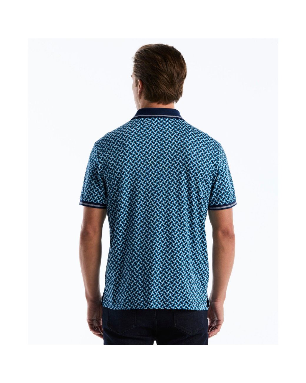 Original Penguin Blue 70's Interlock Geo Polo In Dark Sapphire for men