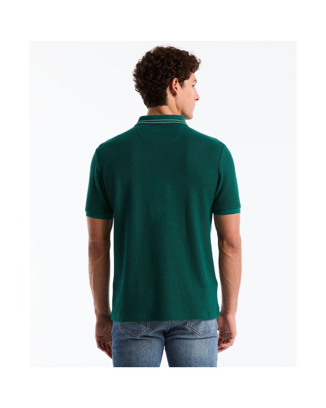 Original Penguin Green Honeycomb Jacquard Tipped Polo In Storm for men
