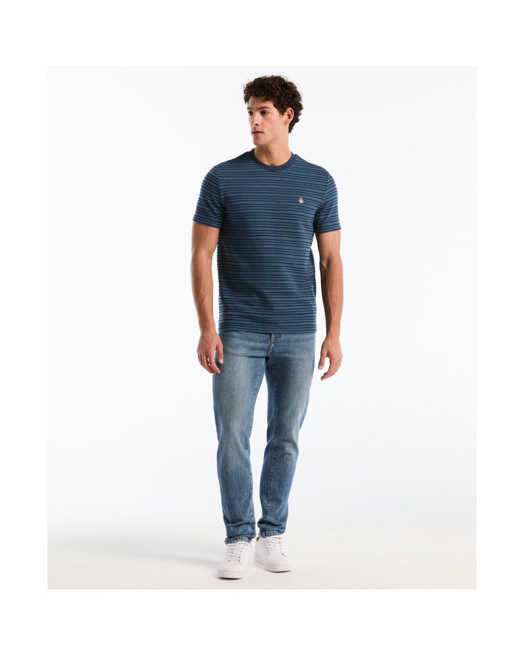 Original Penguin Blue Raised Ottoman Stripe T-shirt In Sargasso Sea for men