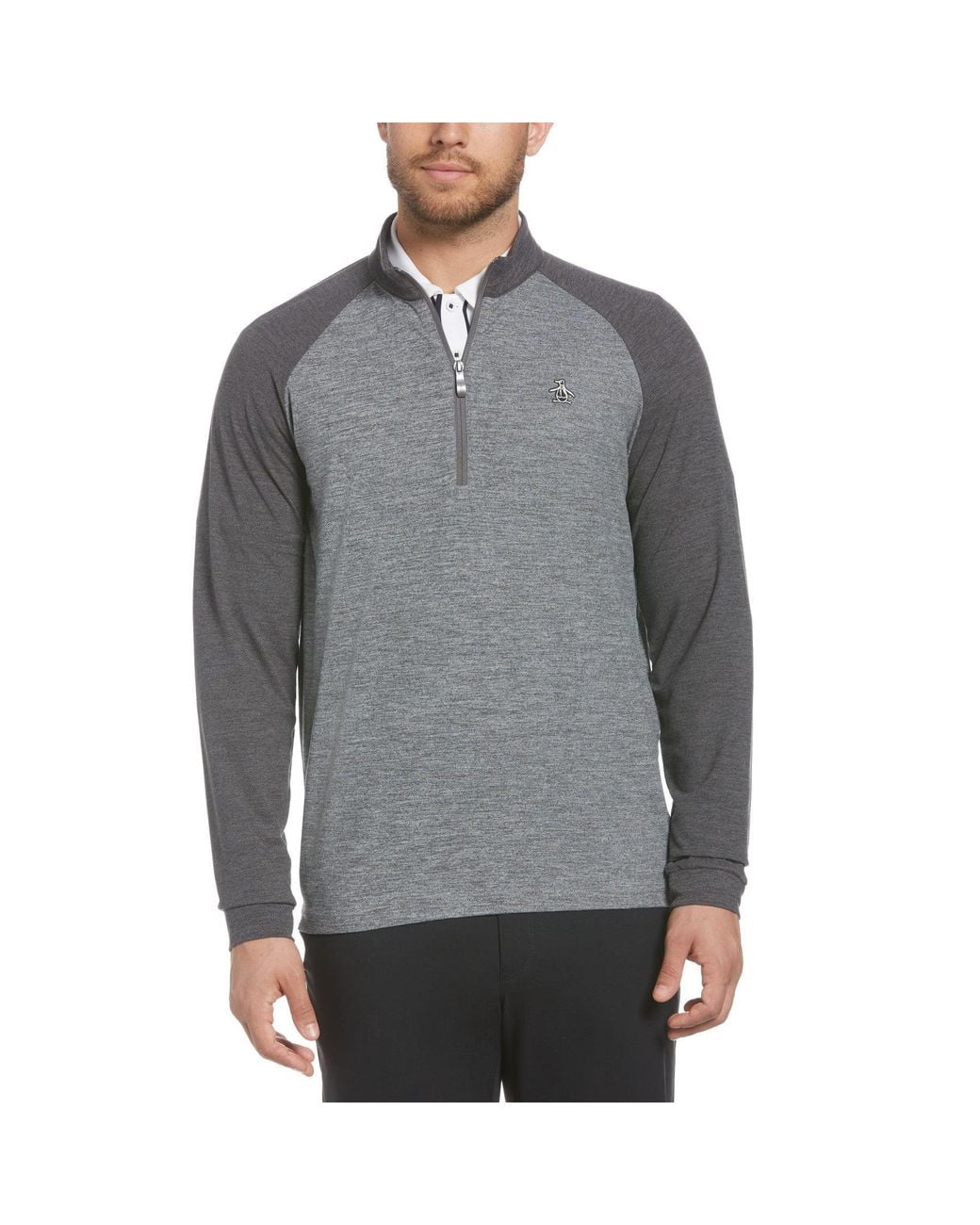 Original Penguin Gray Quarter Zip Lightweight Golf Pullover for men