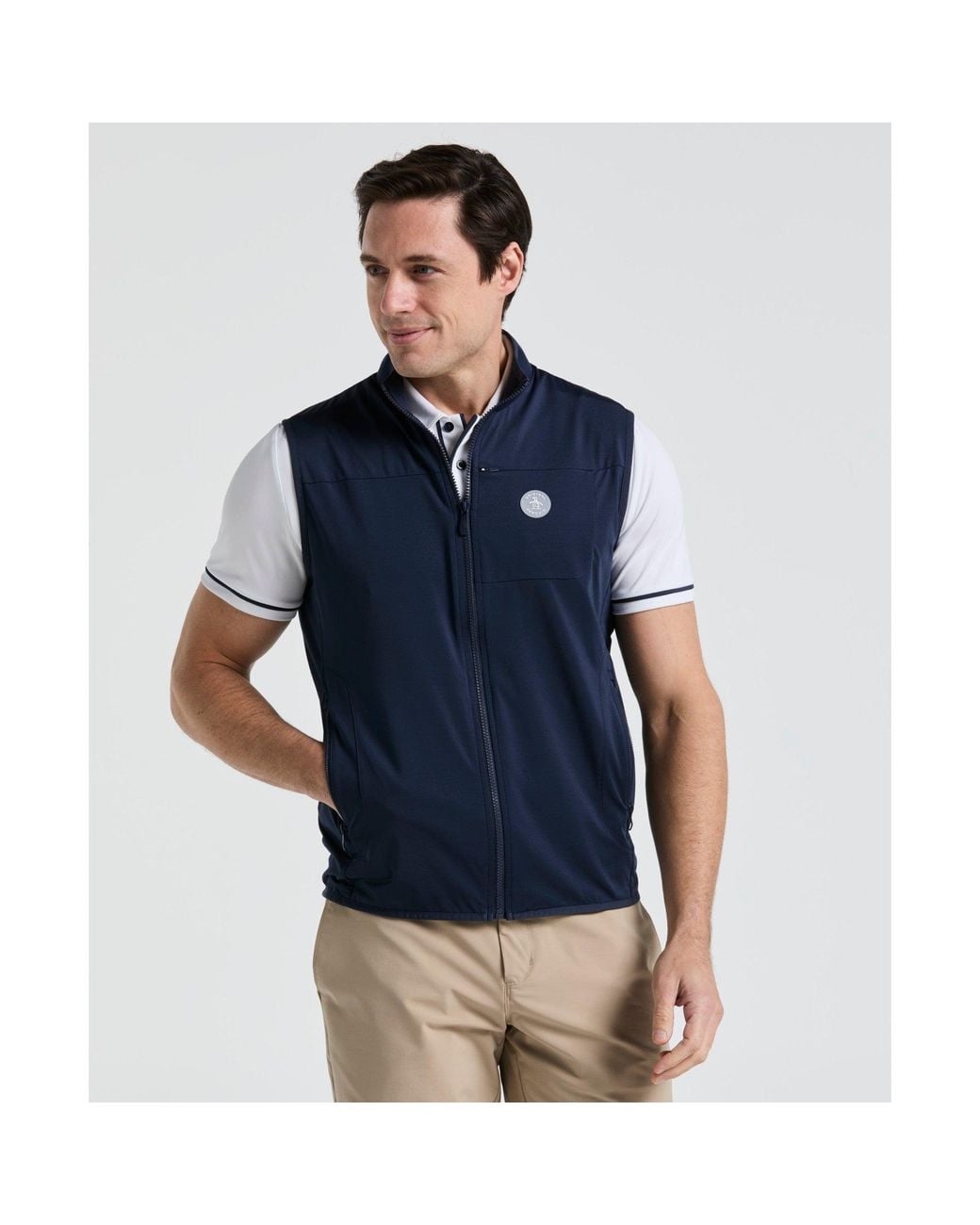 Original Penguin Blue Lightweight Full Zip Golf Gilet In Black Iris for men