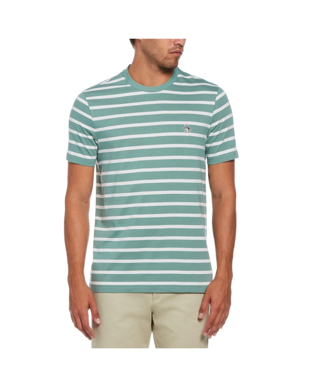 Original Penguin Green Organic Cotton Breton Stripe T-shirt In Oil Blue for men