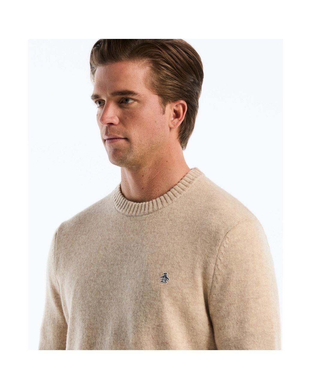 Original Penguin Natural Lambswool Crew Neck Sweater In Birch for men