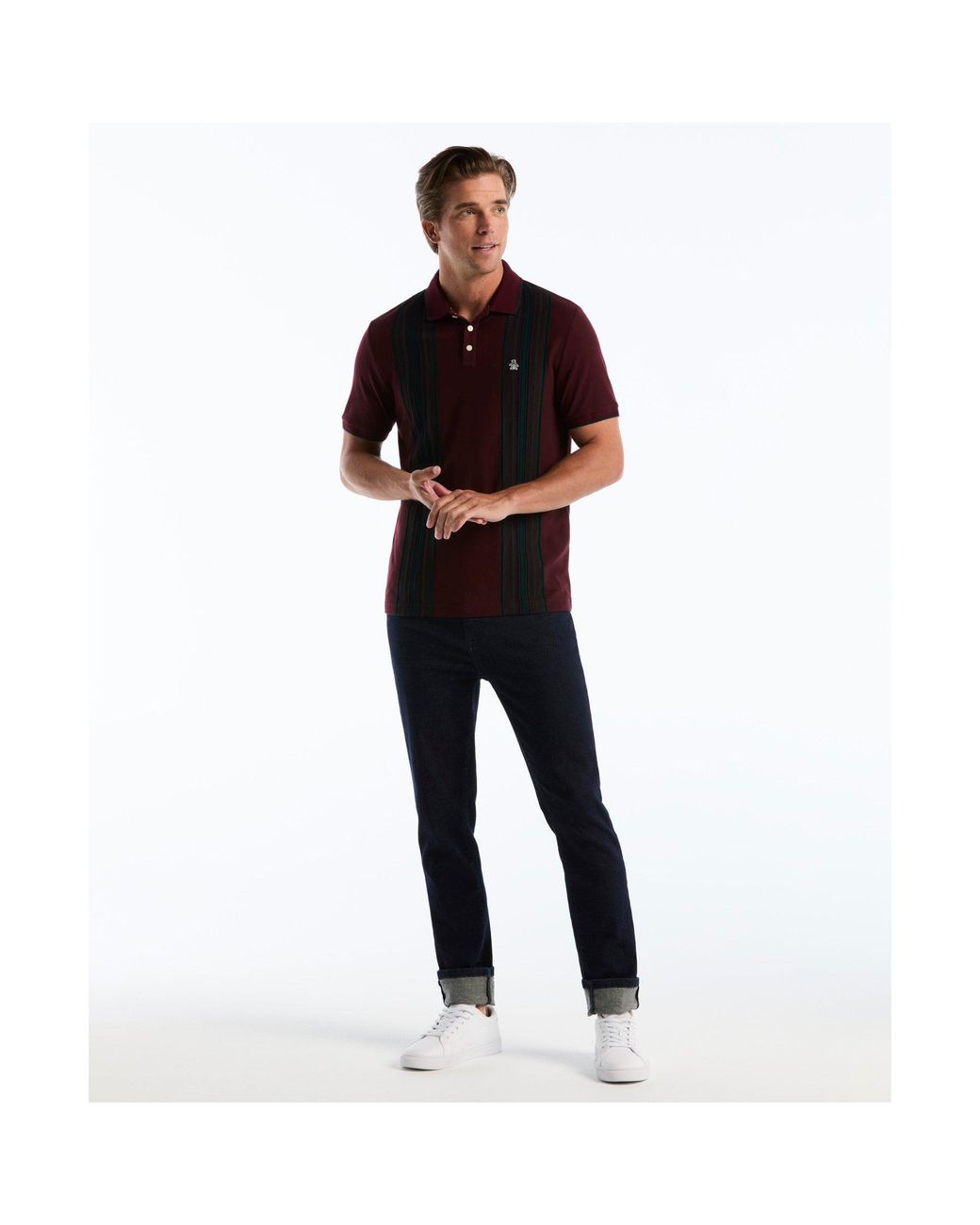 Original Penguin Black Raised Ottoman Vertical Stripe Polo In Port Royale for men