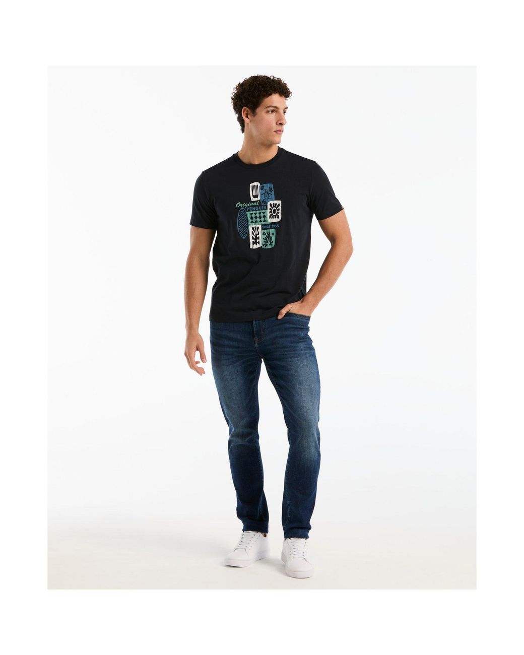 Original Penguin Black Tiki Graphic T-shirt In Dark Sapphire for men