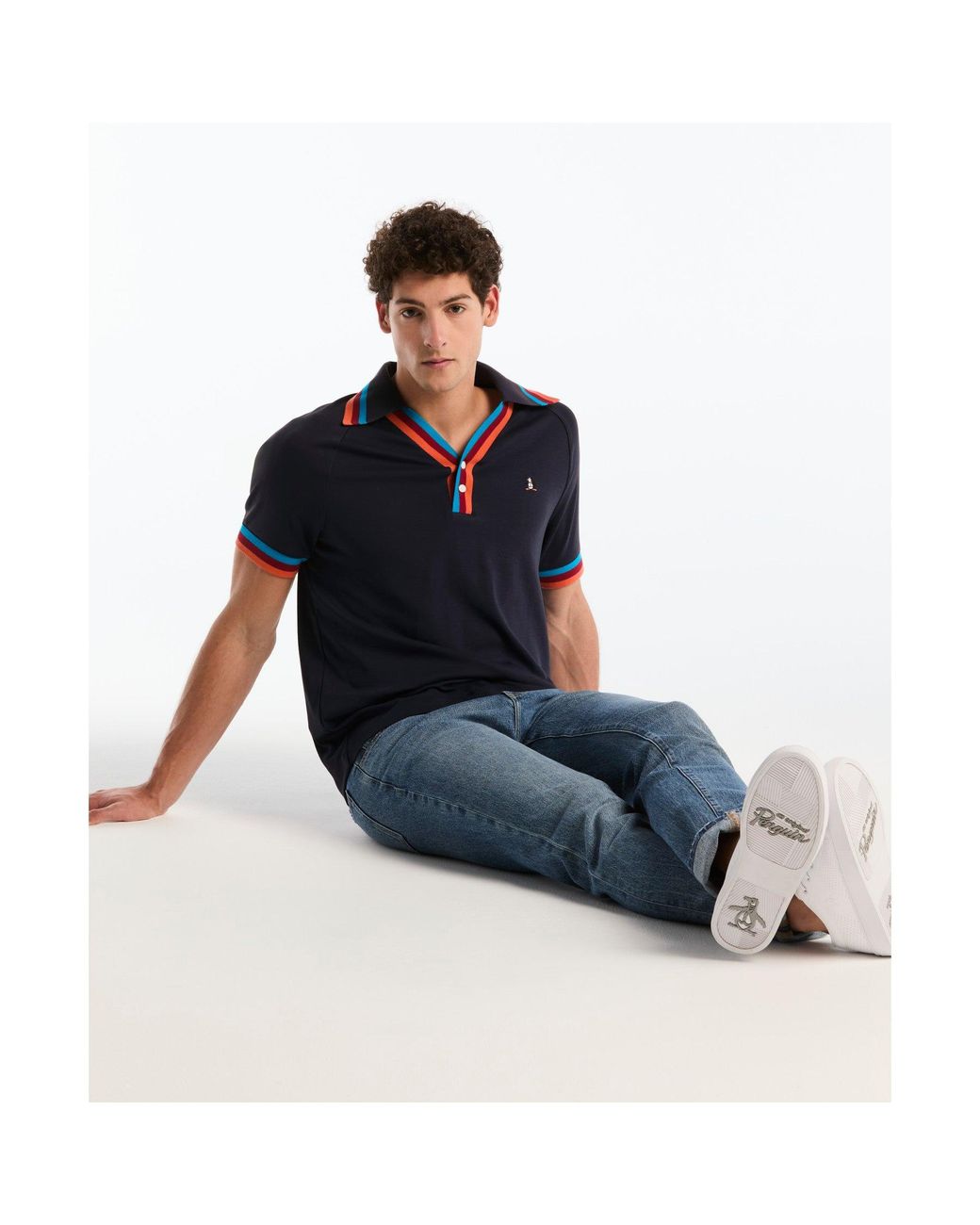 Original Penguin Black Icons Rib Placket Polo In Dark Sapphire for men