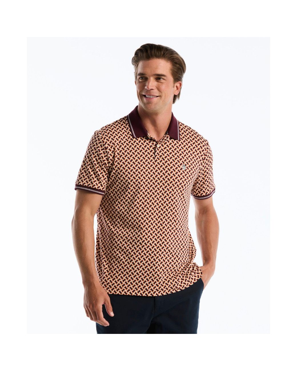 Original Penguin Brown 70's Interlock Geo Polo In Port Royale for men