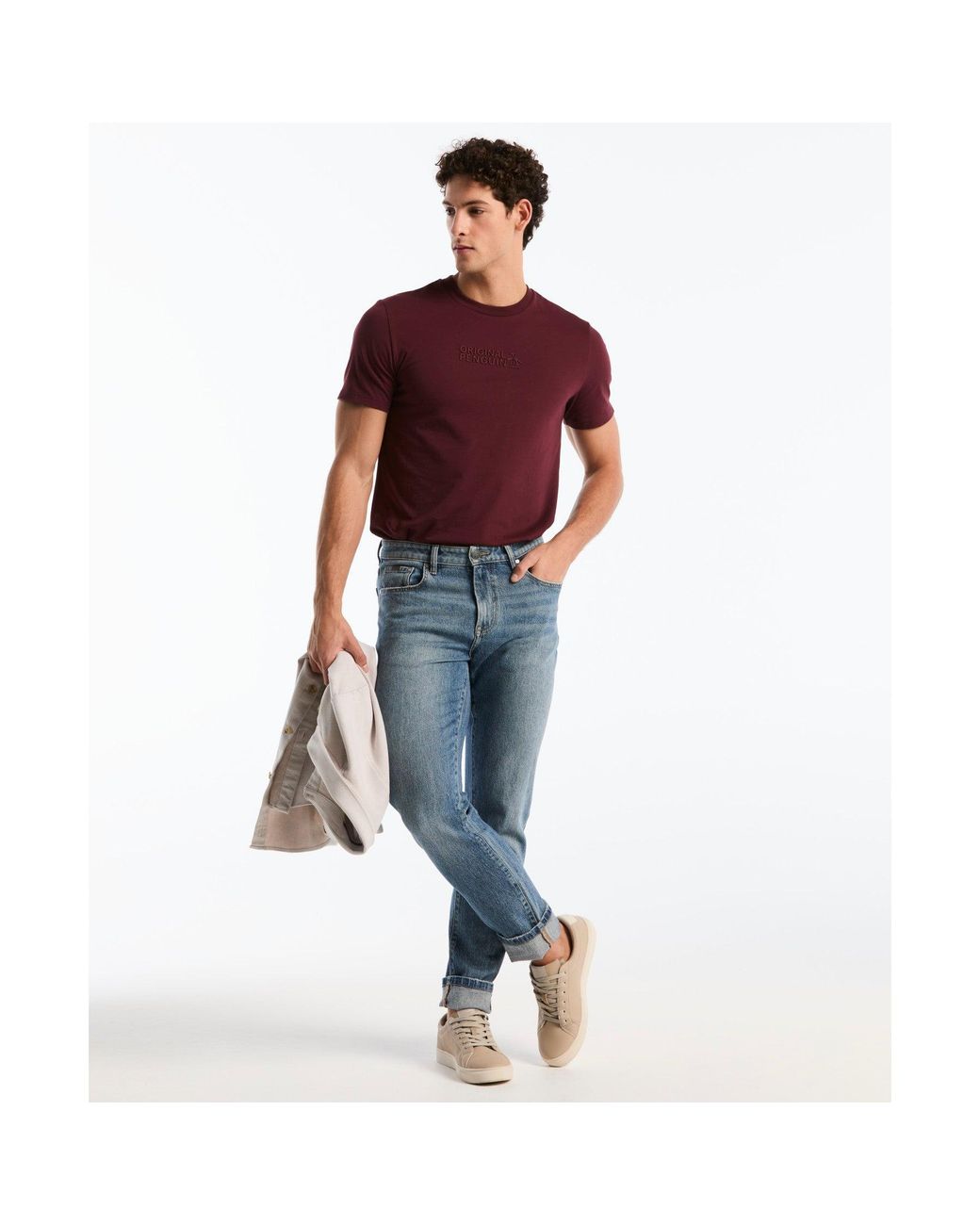 Original Penguin Red Straight Fit Jeans In Light Wash for men