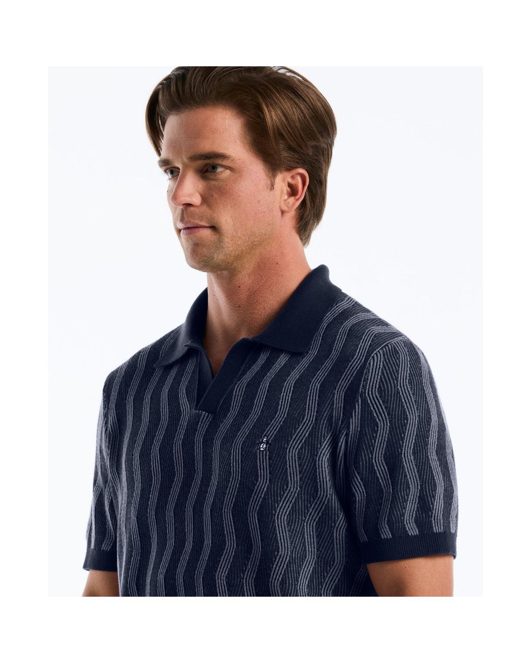 Original Penguin Blue Icons Wavy Johnny Collar Sweater Polo In Dark Sapphire for men