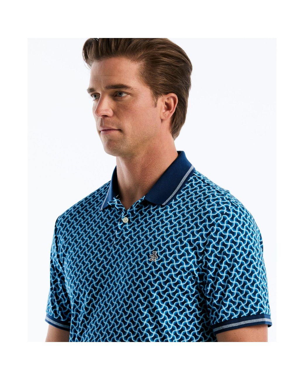 Original Penguin Blue 70's Interlock Geo Polo In Dark Sapphire for men