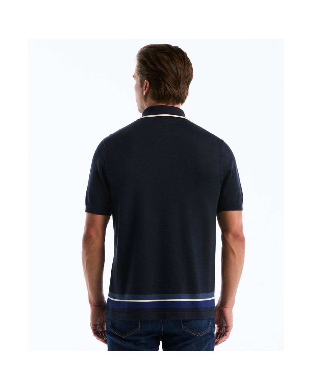 Original Penguin Blue Jacquard Blend Button-up Sweater Polo In Dark Sapphire for men