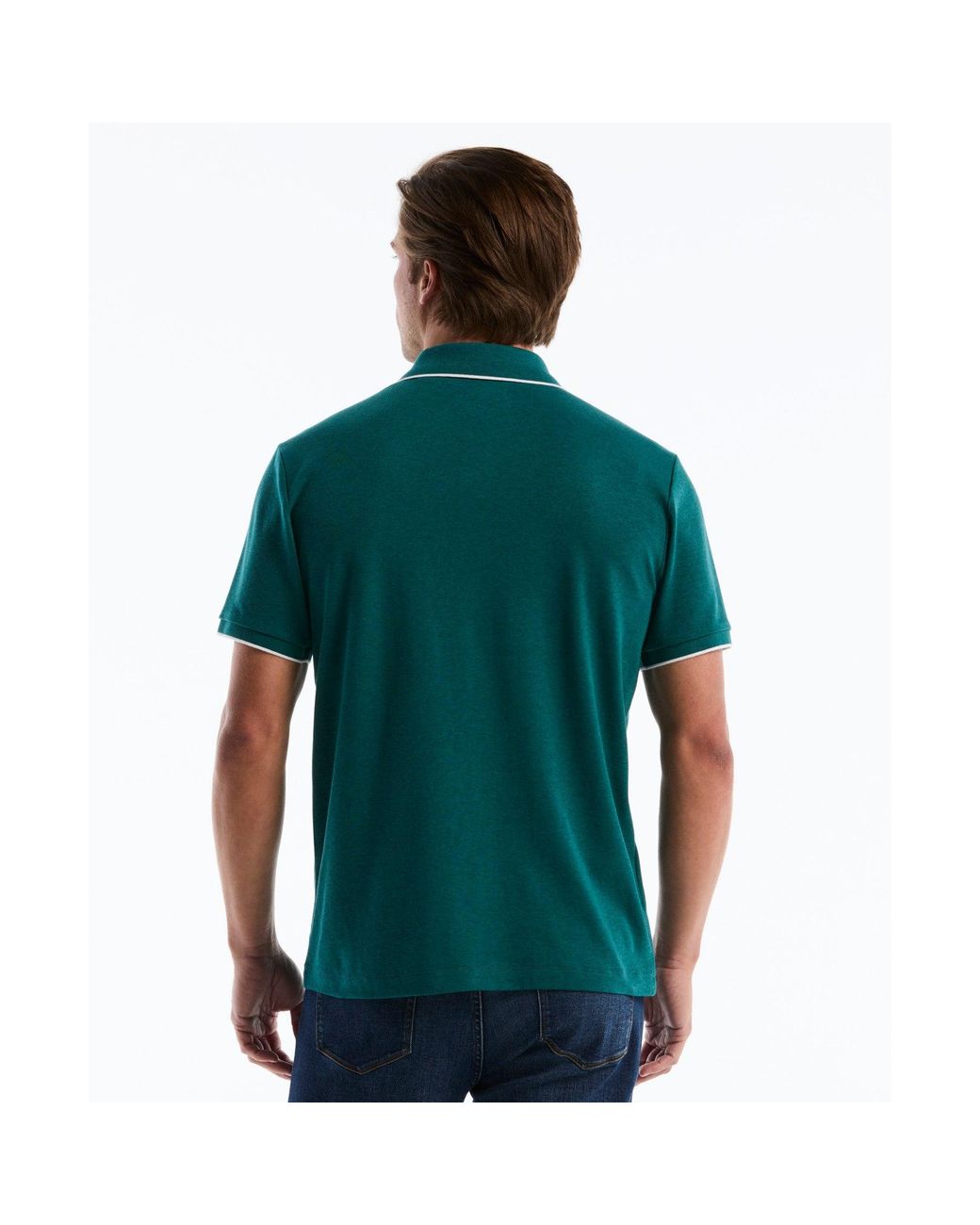Original Penguin Green Interlock 1/4 Zip Tipped Polo In Storm Heather for men