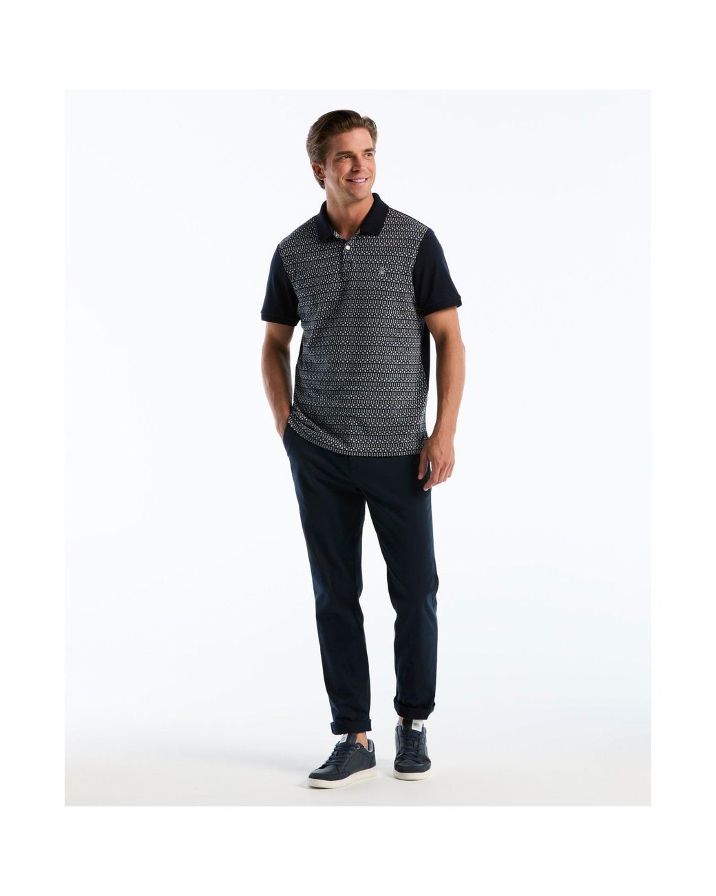 Original Penguin Black Jacquard Front Fairisle Polo In Dark Sapphire for men