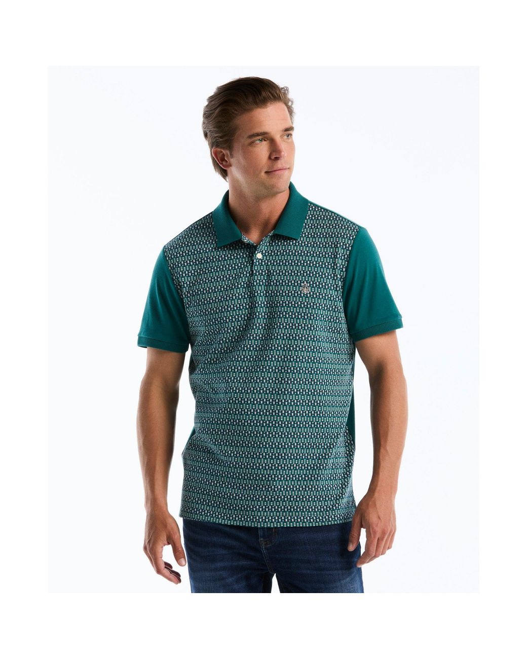 Original Penguin Green Jacquard Front Fairisle Polo In Storm for men