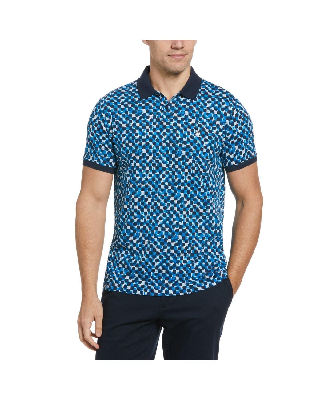 Original Penguin Blue Tile Print Short Sleeve Polo Shirt for men