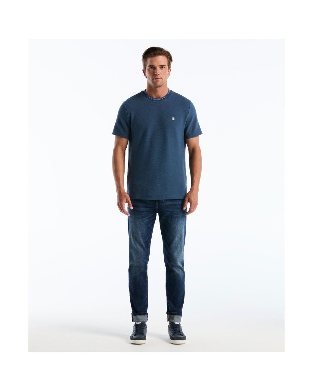 Original Penguin Blue Tonal Tipped Pique T-shirt In Sargasso Sea for men