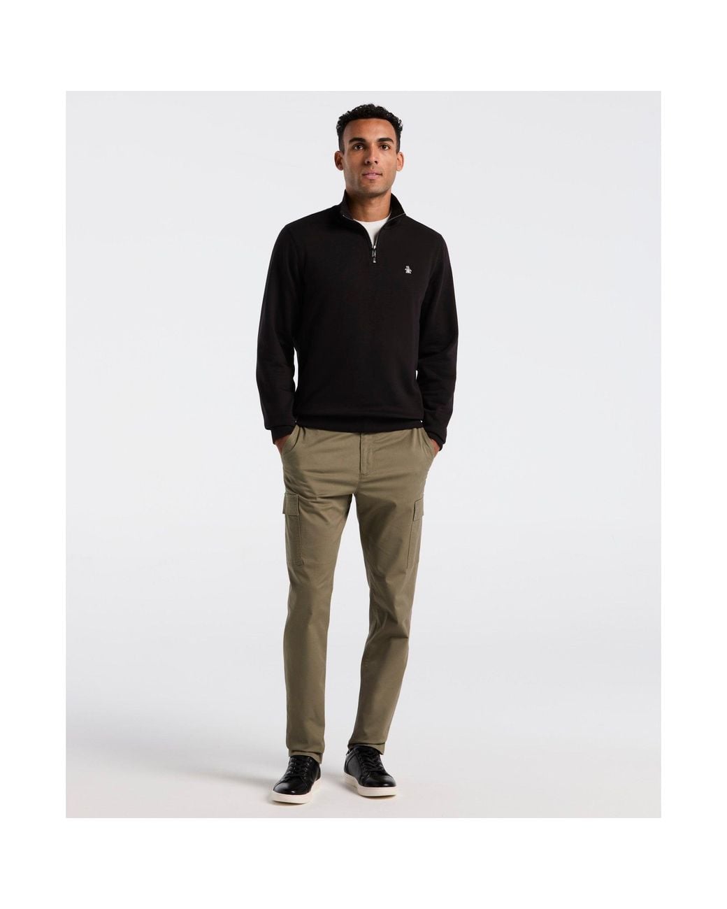 Original Penguin Sticker Pete Quarter Zip Sweatshirt In True Black for men