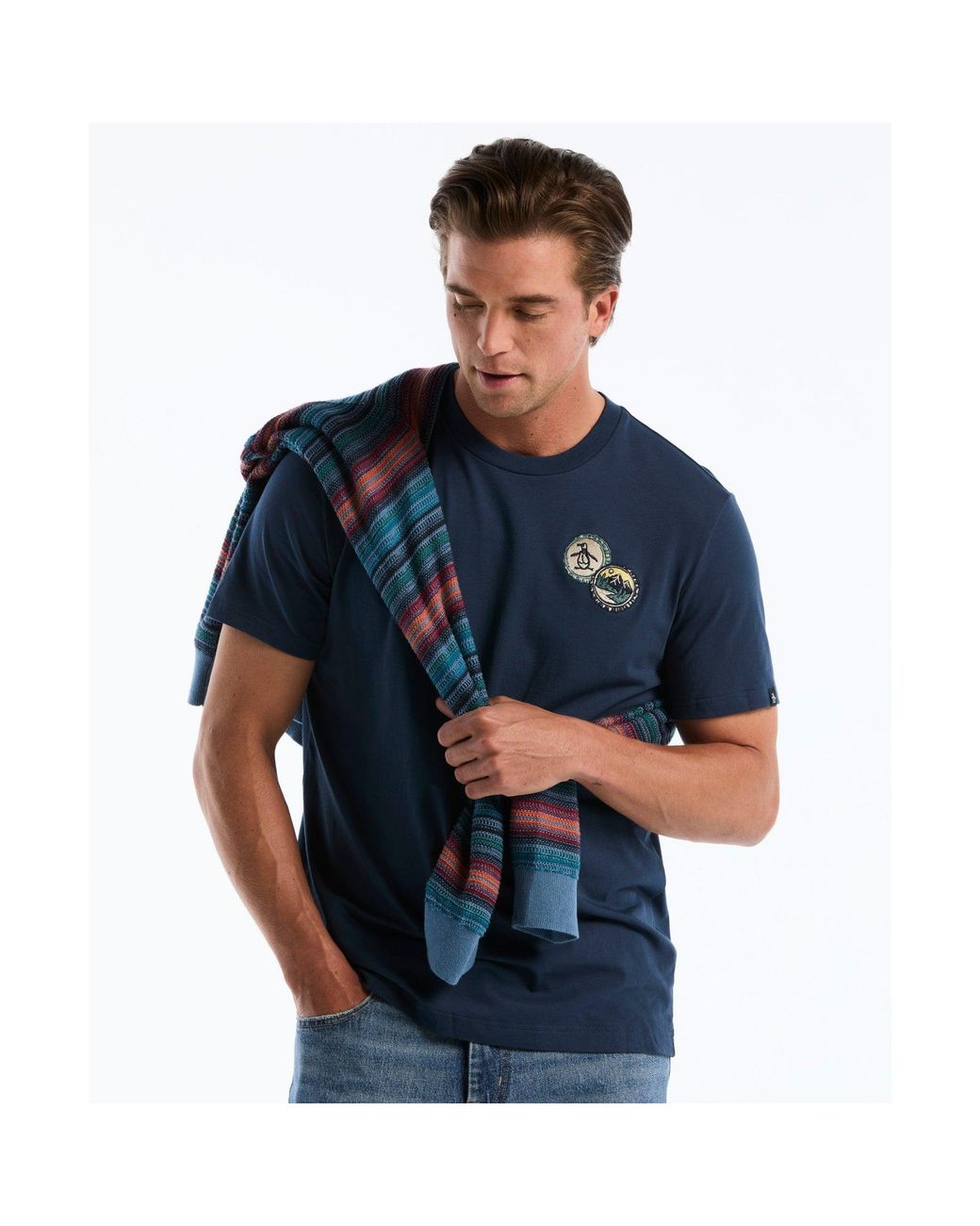 Original Penguin Blue Bottle Cap Graphic T-shirt In Sargasso Sea for men