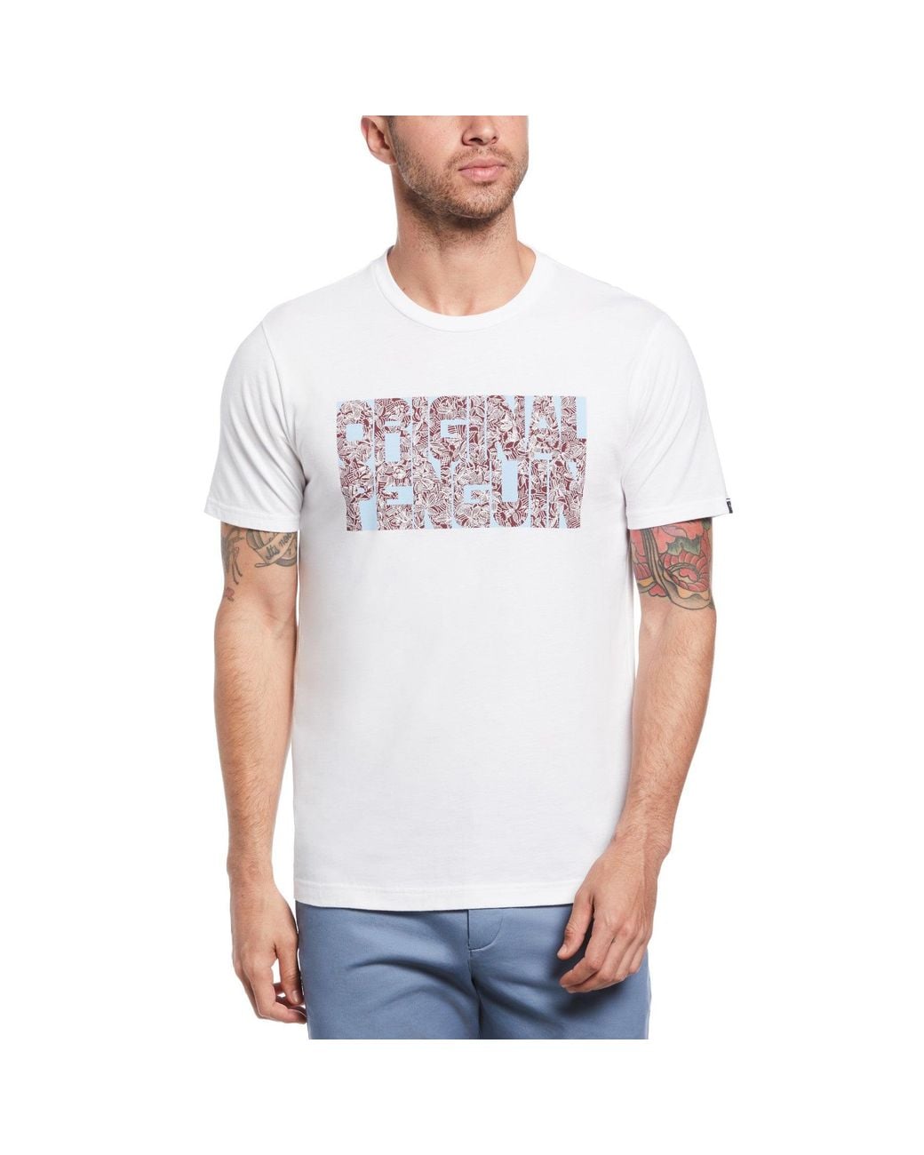 Original Penguin Floral Cotton Logo T-shirt In Bright White for men
