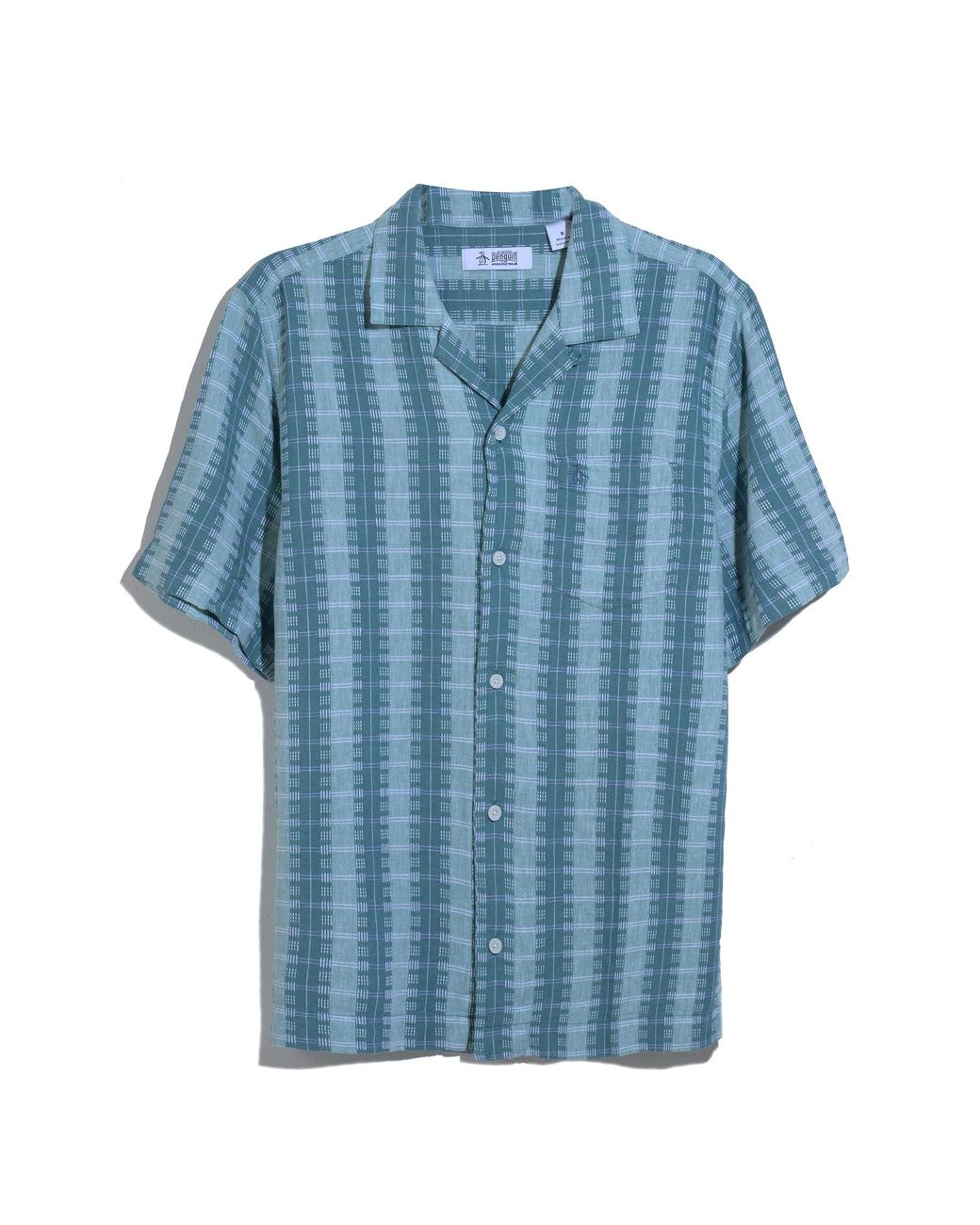 Original Penguin Vertical Pattern Short Sleeve Shirt In Copen Blue for men
