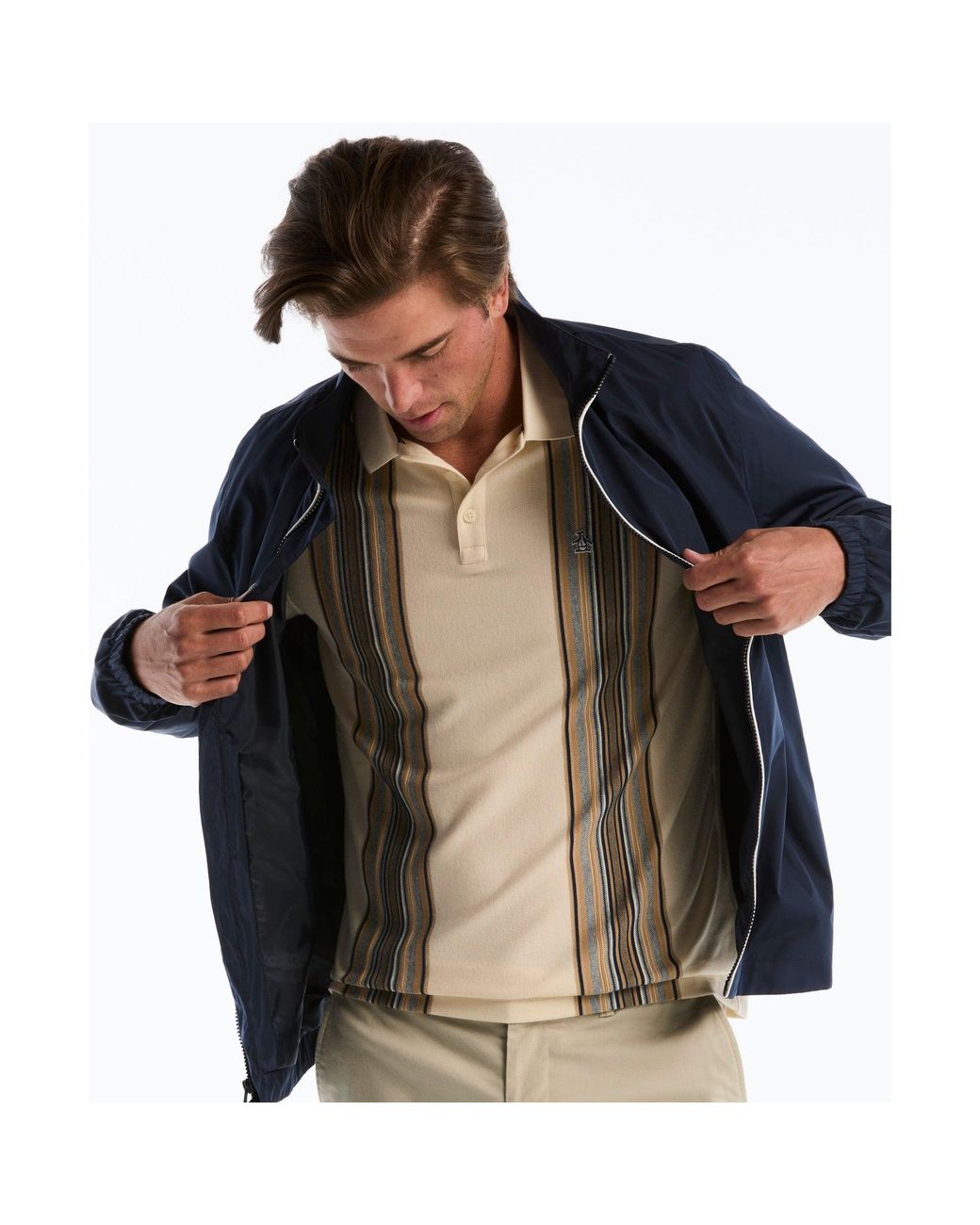 Original Penguin Natural Raised Ottoman Vertical Stripe Polo In Birch for men