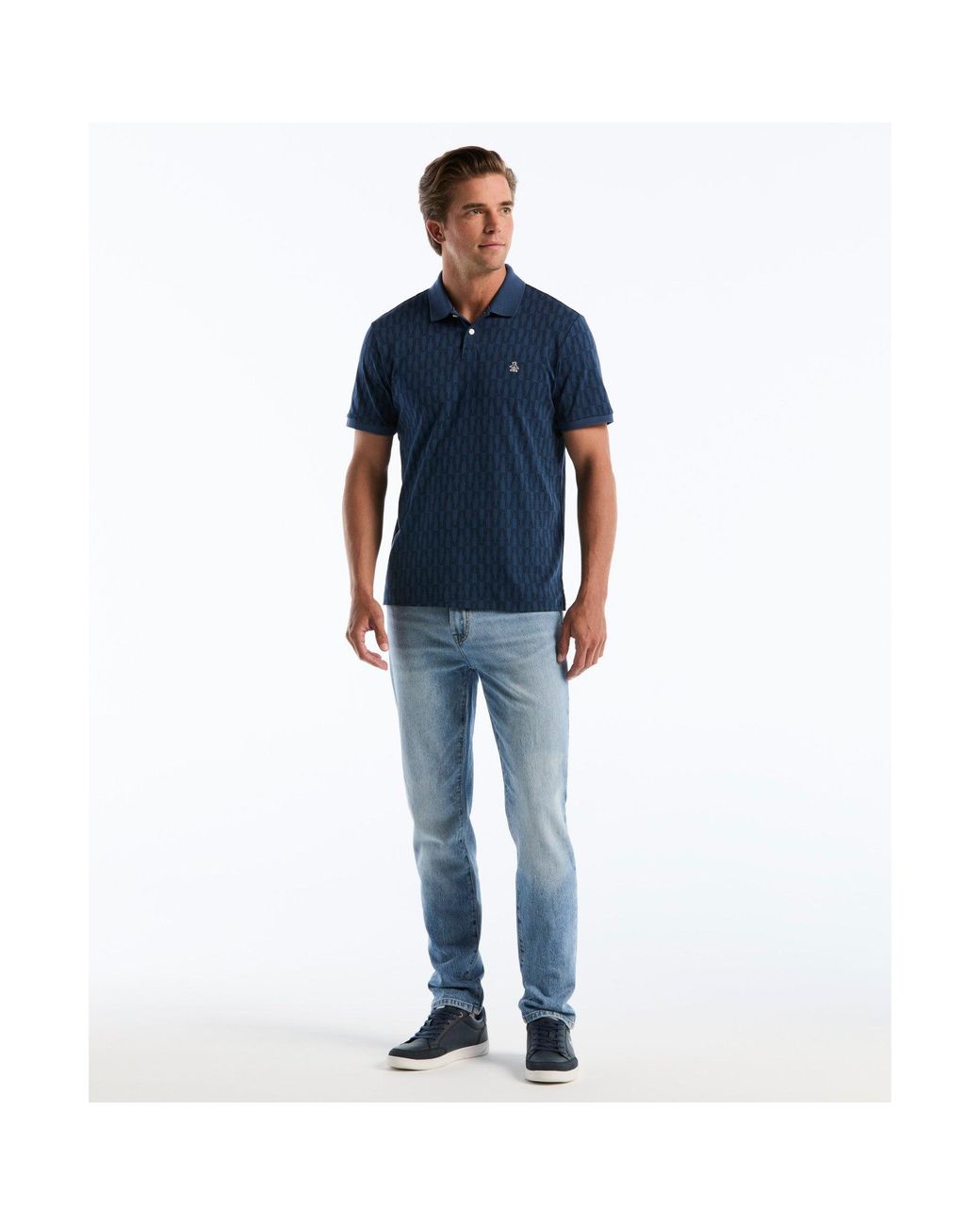 Original Penguin Blue Bottles Print Polo In Sargasso Sea for men