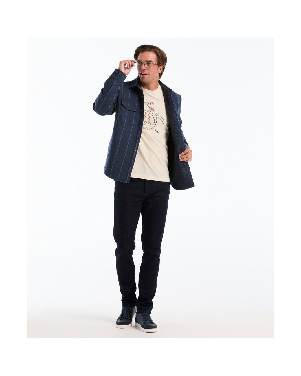 Original Penguin Blue Striped Shirt Jacket In Dark Sapphire for men
